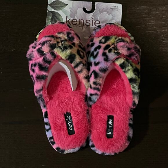 Kensie Animal Print Memory Foam Slippers Pink Rainbow Women's size 9 - Picture 6 of 7